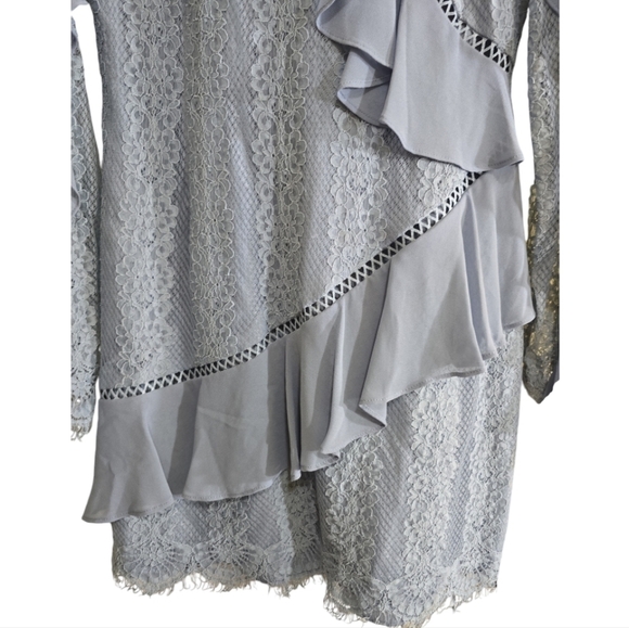 keepsake Better Days Lace Ruffle Dress in Dusty Blue Large Long Sleeve Mini - Picture 6 of 11
